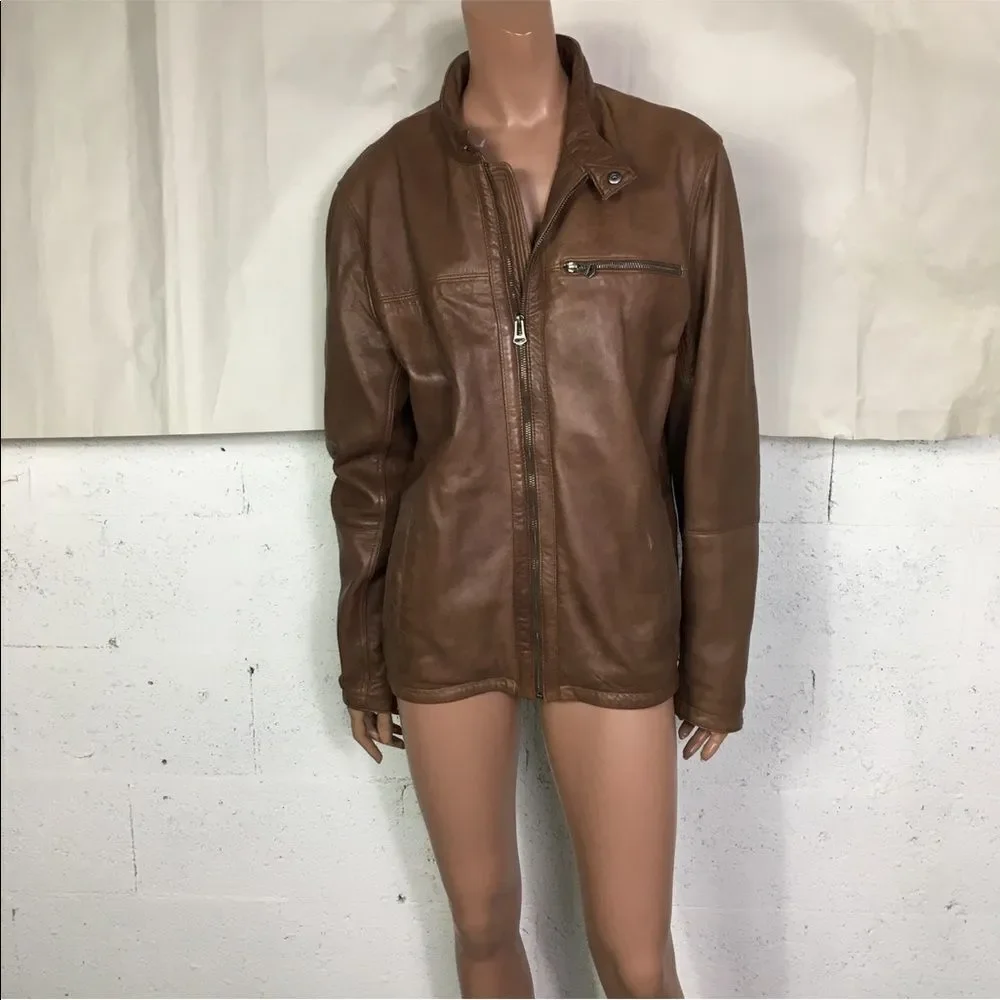 Cole Haan brown leather moto jacket M
